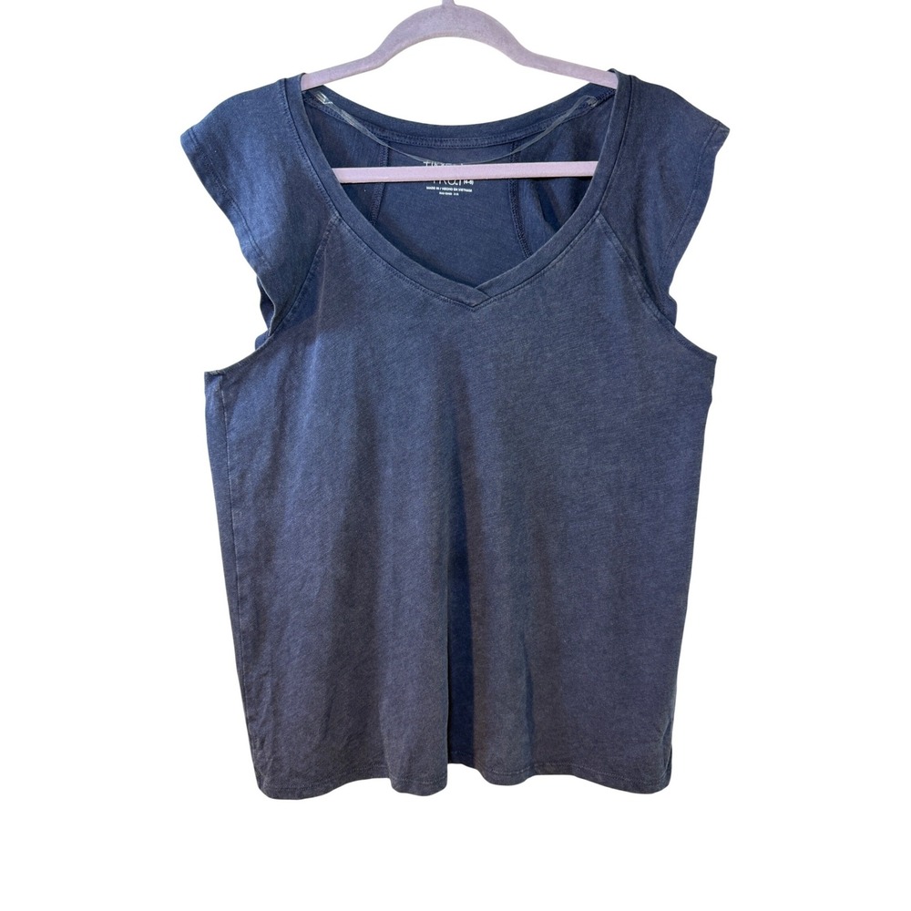 Time‎ and Tru Womens Navy Blue Flutter Sleeve V-Neck Knit Top Size S 4-6